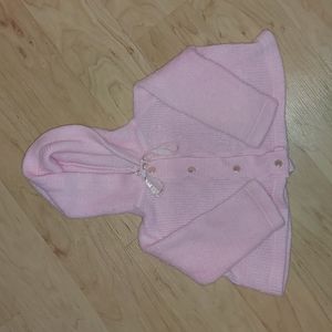 Vintage "Anjou" Baby Pink Sweater with hood size 6 months